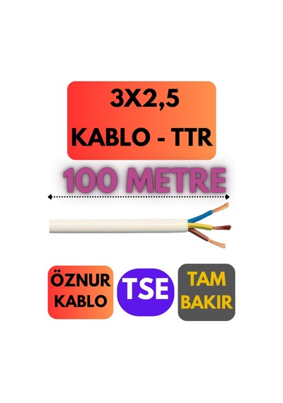 Öznur 3x2,5 Ttr Kablo Metre Seçenekli Beyaz - 100 Metre