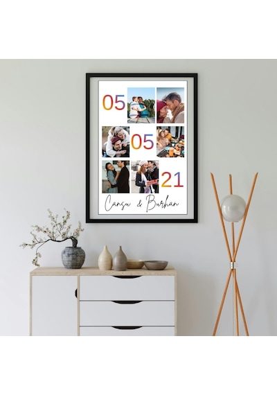 Sevgiliye Hediye Kişiye Özel İsim Yazılı Yapışkanlı Çerçeve Tablo 20x30 - Fotoğraf Kolajlı Duvar Dekoru
