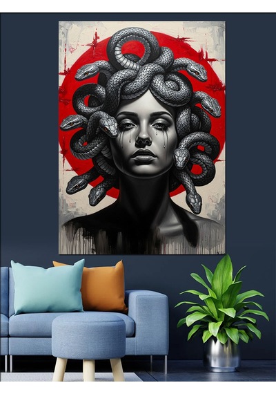 Ahşap Tablo Medusa Modern Sanat Portresi