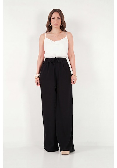 Lela Pamuklu Relaxed Fit Yüksek Bel Geniş Paça Pantolon Bayan Pantolon 668yp5559 Siyah