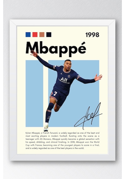 Kylian Mbappe Çerçeveli Tablo - Dekoratif Çerçeveli Futbolcu Poster Tablo