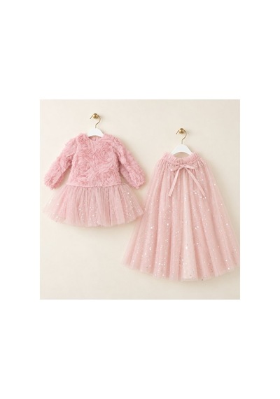 Ministok Shine Rose Pelerinli Kız Çocuk Özel Gün Elbisesi Pembe