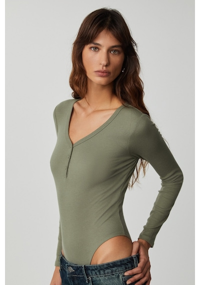 Grımelange Grımelange Kalanı Kadın Uzun Kollu V Yaka Patlı Düğmeli Mint Yeşil Body Mint Yeşil