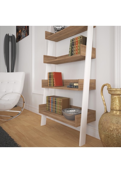 Pasifichome Only Raflı Koyu Meşe Merdiven Kitaplık / Duvara Monte Kitaplık