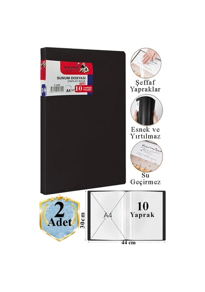 Siyah Sunum Dosyası 10 Lu 2 Adet Poşet Dosyalı Katalog Dosyası 10 Poşetli Kendinden Dosya Plastik Kapaklı Siyah