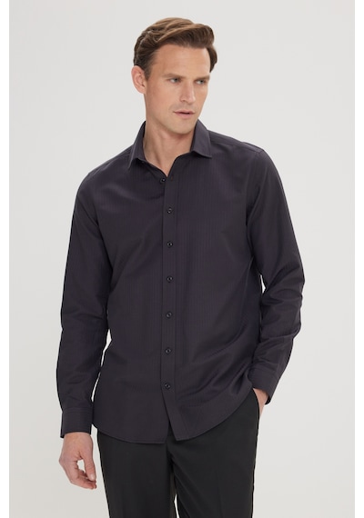 AC&Co / Altınyıldız Classics Erkek Sıyah Pamuklu Slim Fit Dar Kesim Çizgili Klasik Yaka Gömlek Siyah AC&Co / Altınyıldız Classics Erkek Sıyah Pamuklu Slim Fit Dar Kesim Çizgili Klasik Yaka Gömlek Siyah