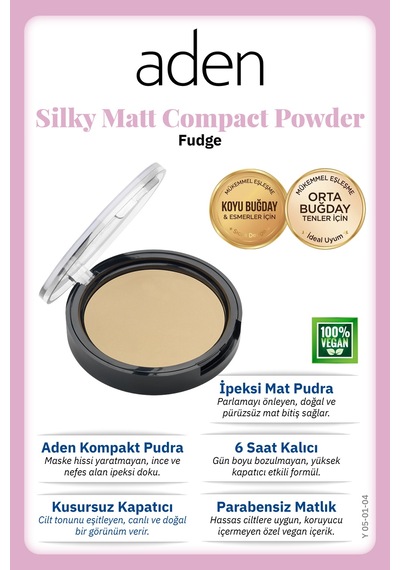 Aden Silky Matt Compact Powder - İpeksi Mat Pudra 04 Fudge Karamel 0