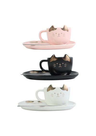 Kedi Temalı Seramik Kahve Seti Bm-2360 000 Açık Krem