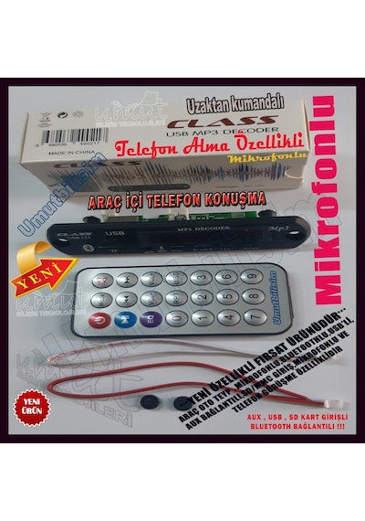 Bluetooth Aux Usb Sd Mmc Kart Girişli Araç Kiti Telefon Görüşme N11.725