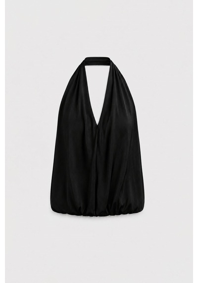 Suud Collection Siyah Nina Dökümlü Halter Top