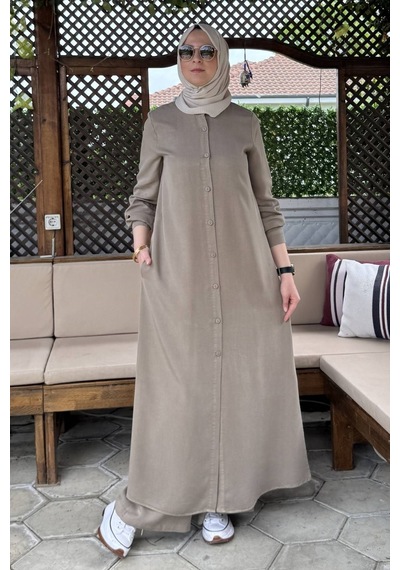 Rabia Şamlı Başak Pantolonlu Takım Vizon Normal