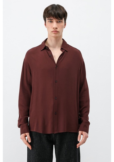 Vamos Hafif Dokulu Oversize Gömlek Bordo