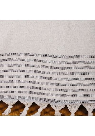 Buldan İşi Kolları Örten Pamuklu Tekli Koltuk Berjer Örtüsü 180x150 Cm Pamuk Dokuma Kreme Gri Kreme Gri