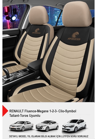 Panther Serisi Keten Kumaş Oto Koltuk Kılıfı- Renault Fluence-megan 1-2-3-clio-symbol-toros Uyumlu Bej