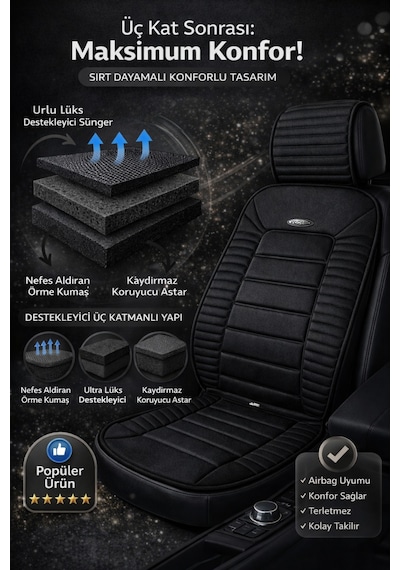 Renault Clio 1998 Ve Sonrası Clio 4 2012-2019 Uyumlu Vento Serisi Siyah 2'li Minder Seti