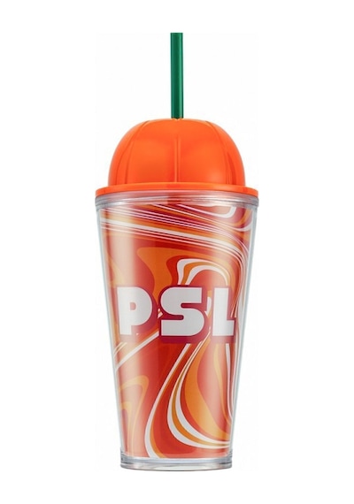 Starbucks Balkabağı Tasarımlı Plastik Pipetli Termos Psl Serisi 473ml Turuncu