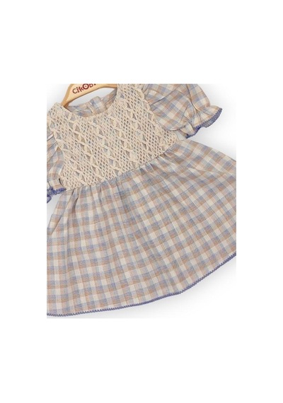 Çikoby Kız Çocuk Kolları Karpuz Kol Dokuma Elbise-11786-krem Krem