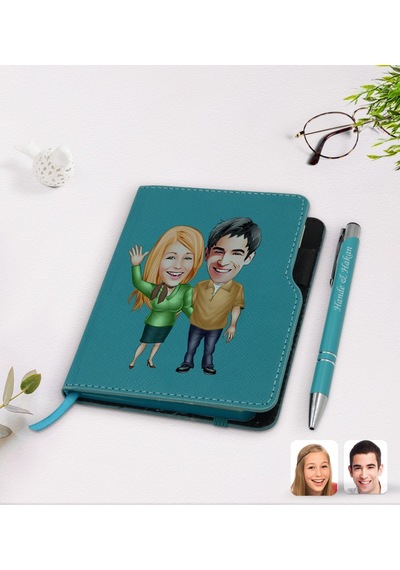 Kişiye Özel Sevgililer Karikatürlü Turkuaz Termo Deri Defter Kale N11.3580 Turkuaz