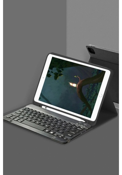 Samsung Uyumlu Galaxy X200 Tab A8 10.5 Kılıf Kc01 Smart Klavyeli Tablet Kılıfı - Siyah Klasik