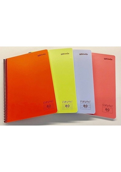 A4 80 Yaprak Kareli Telli Defter Pastel Renk Plastik Kapak Göz Yormayan Krem Renk Kağıt Nar Çiçeği