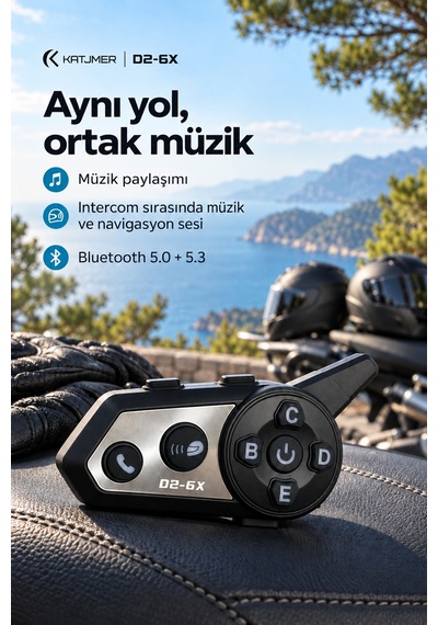 D2-6x Çift Yongalı Bluetooth Motosiklet İnterkom Kulaklığı 500 M, Markalar Arası Bağlantı, Ipx6, 1000 Mah - Siyah