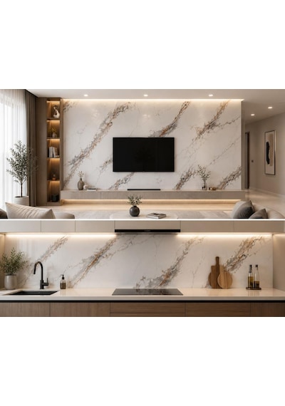 60cm X 3 Metre Tek Parça Yapışkanlı Rulo Oxis Naturel Kayrak Desen Duvar Paneli Kağıdı Tx-107 Krem