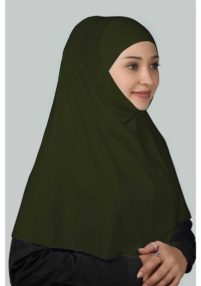 Altobeh Hazır Türban Peçeli Pratik Eşarp Tesettür Nikaplı Hijab - Namaz Örtüsü Sufle (XL) - Haki