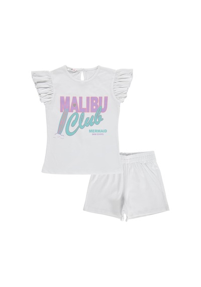 Civil Girls Malibu Baskılı Şortlu 6-9 Yaş Takım - Kırık Beyaz