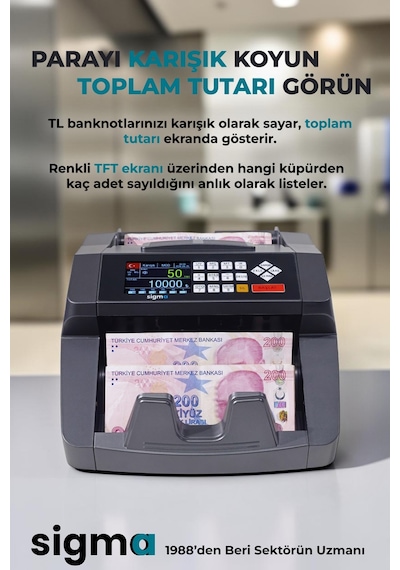 SC7520 Karışık Para Sayma Makinesi, TL Karışık, Euro ve Usd Adet Sayım + Müşteri Ekranı