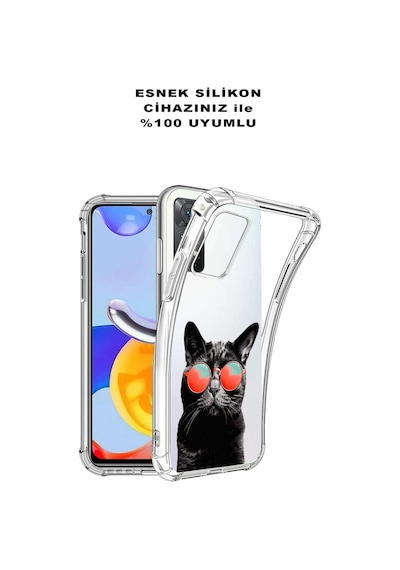 Oppo A94 Uyumlu Kedi 3 Baskılı Şeffaf Köşe Korumalı Antişok Kılıf