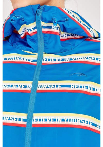 Maraton Sportswear Comfort Kadın Kapşonlu Uzun Kol Basic Saks Yağmurluk 19327-saks Saks