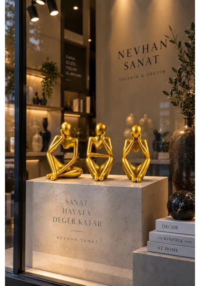Ev & Ofis Dekoru - Gold 3'lü Heykel Seti Insan Vücut Sanatı