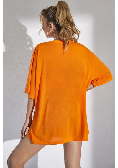 Uyguntarz Unisex Pusula Baskılı Tasarım Tshirt Turuncu