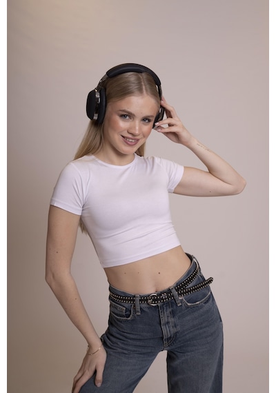 Afloow Delicate Kadın Beyaz Basic Crop Body-şık Ve Rahat Kısa Kollu Body Beyaz
