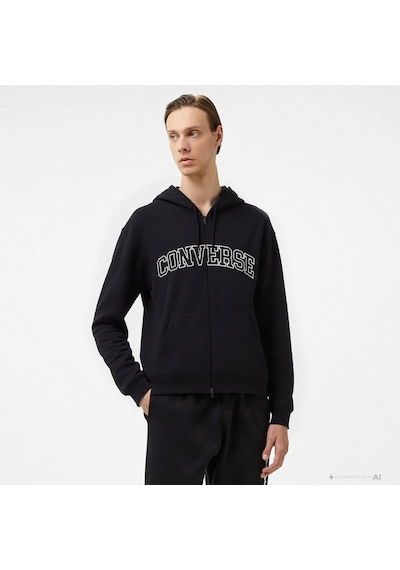 Converse Classic Erkek Fermuarlı Siyah Hoodie
