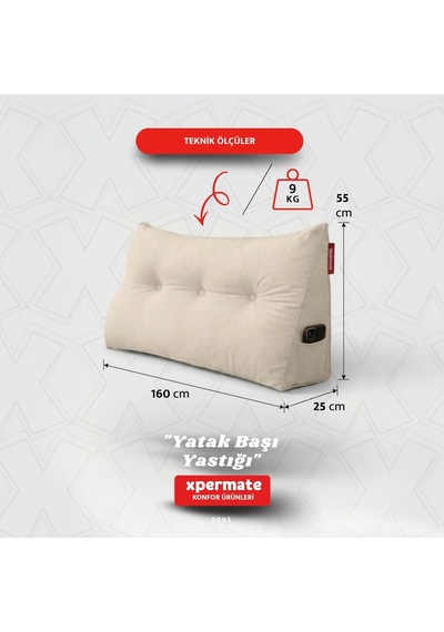 Yatak Başı Yastığı Sırt ve Bel Destek Yastığı 160 CM Yaslanma ve Dinlenme Yastığı Bej