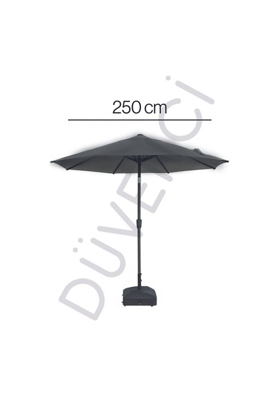 Yuvarlak Güneş Şemsiyesi Alubrella Antrasit Renk 250 Cm Çap, Bidonsuz Antrasit