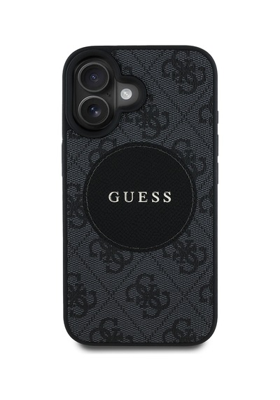 Apple Uyumlu iPhone 16 Kılıf Guess Lisanslı Magsafe Şarj Özellikli Yazı Logolu Circle Classic Kapak Siyah