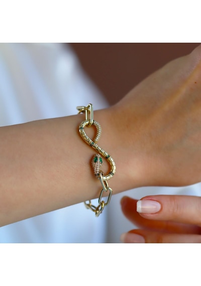 Yılan Sonsuzluk Modeli Gold Kaplama Zirkon Taşlı Set Gümüş