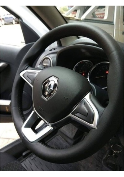 Renault Symbol Uyumlu Dikmeli Direksiyon Kılıfı Siyah Düz Deri Kokusuz Delüx 38 10.5cm