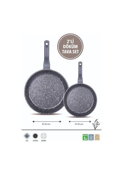 Fms D3007 Döküm Granit 2'li 20-28 Cm Tava Seti Siyah