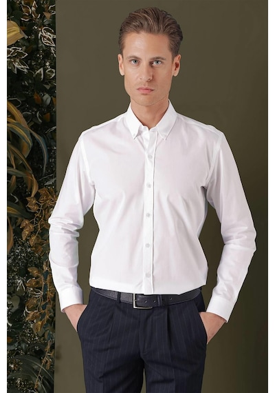 Efor Gk 711 Slim Fit Beyaz Klasik Gömlek Beyaz