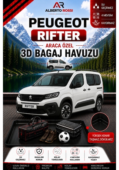Peugeot Rifter Seperatörsüz.. 2019 - 2026 Araca Özel 3d Bagaj Havuzu