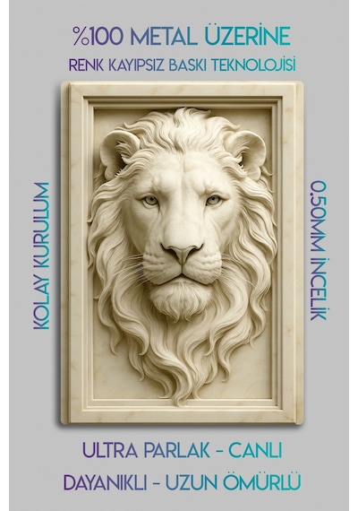 3d Metal Baskı - Aslan Figürlü Dekoratif Tablo, Sanat, Ev Dekorasyon