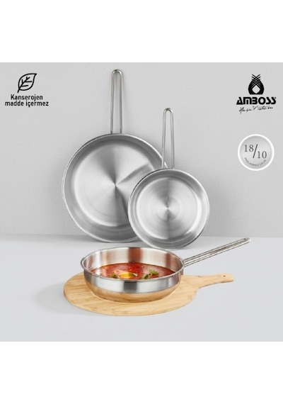 Amboss Vento Steel İndüksiyon Tabanlı 3 Parça Tava Seti 20-24-28 cm
