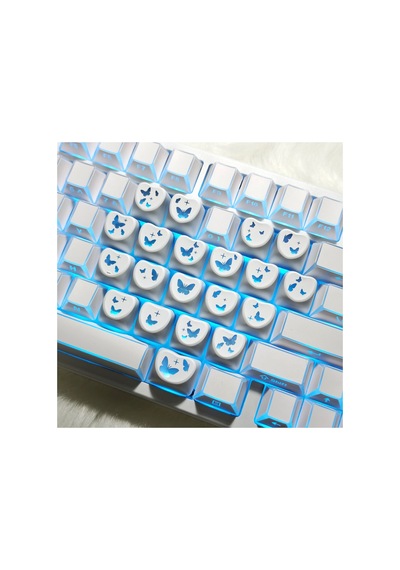Leaven Kelebek Kalp Keycap Tuş Takımı Pbt - Rgb Uyumlu Işık Geçirgen - Beyaz