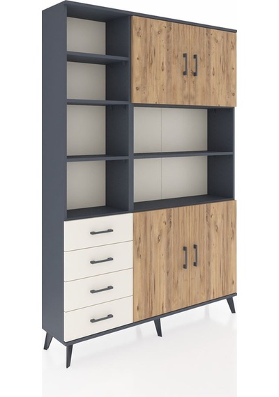 Arges Dolap 9 Raflı 4 Çekmeceli 4 Kapaklı 132x30x195 Antrasit... Antrasit