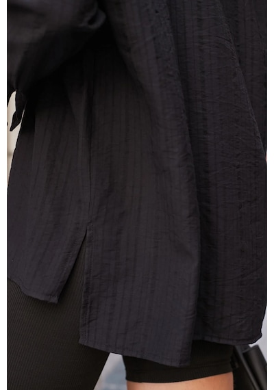 Jument Kadın Likrasız Keten Kumaş Yakalı Cepli Düşük Omuzlu Salaş Oversize Tunik Gömlek-siyah Siyah Jument Kadın Likrasız Keten Kumaş Yakalı Cepli Düşük Omuzlu Salaş Oversize Tunik Gömlek-siyah Siyah