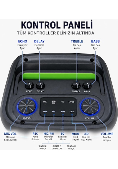 Hp-s60 Partybox Bluetooth Hoparlör 2 6.5 Hoparlör 30w Güç Rgb Işık Usb Tf Kart V E Aux Girişler