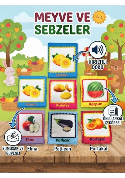 TıfılToys Eğitici Soft Kartlar Meyve - Sebze Bebekler İçin Güvenli İlk Öğrenme Kartları